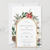 冬の植物 フラワー アーチ フレーム ウェディング 招待状 (正面)