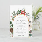 冬の植物 フラワー アーチ フレーム ウェディング 招待状 (スタンド正面)