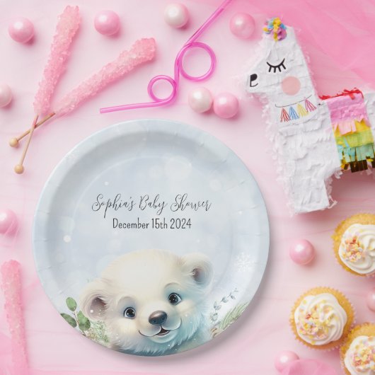 冬の極熊の寒い外の青い赤ちゃんシャワー ペーパープレート (パーティー)