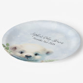 冬の極熊の寒い外の青い赤ちゃんシャワー ペーパープレート (アングル)