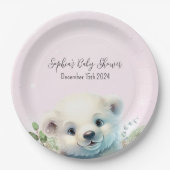 冬の極熊の寒さピンクの赤ちゃんシャワー外 ペーパープレート (正面)