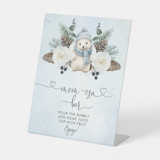 冬の極熊の男の子ベビーシャワー母さバー 台座サイン (正面)