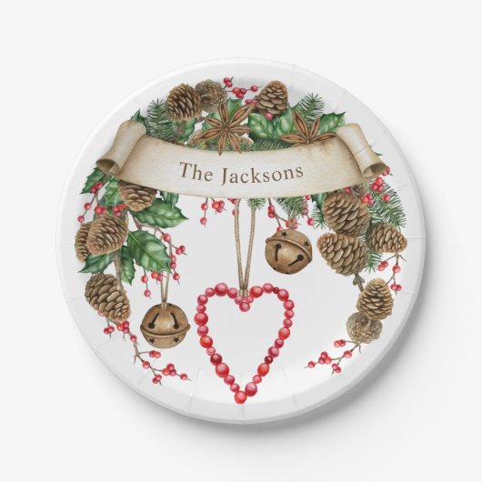 冬の楽しいクリスマスパーティーの紙皿 ペーパープレート (正面)