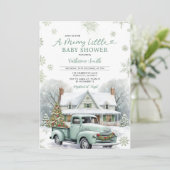 冬の楽しいベイビーシャワートラックの雪の結晶 招待状 (スタンド正面)