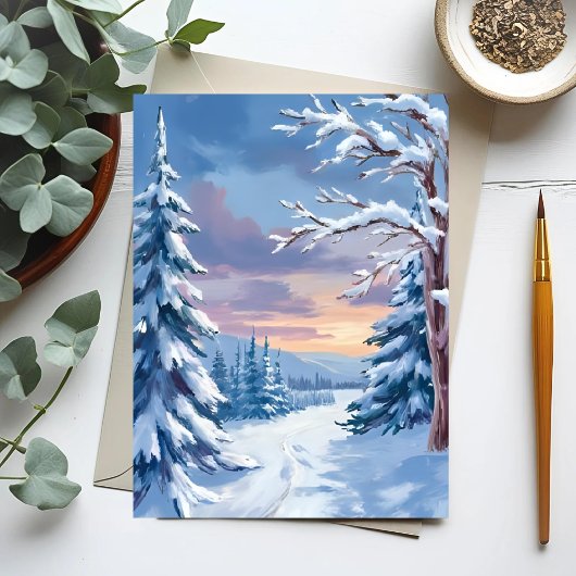 冬の楽園 | 山の雪の自然画 ポストカード
