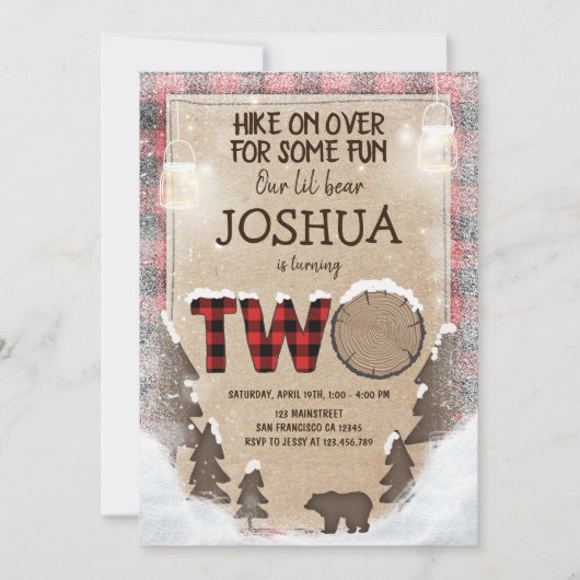 冬の樵の誕生日の招待状の森林 招待状 (正面)