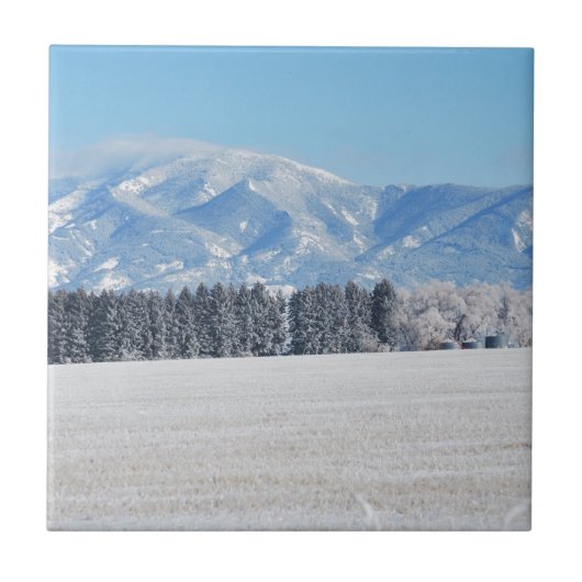 冬の樹々、雪と山々 タイル (正面)