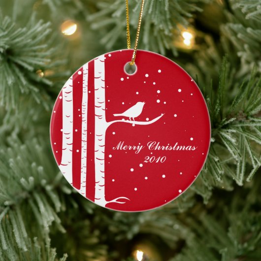 冬の樺の木と鳥 セラミックオーナメント (ツリー)