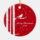 冬の樺の木と鳥 セラミックオーナメント (正面)