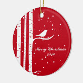 冬の樺の木と鳥 セラミックオーナメント (左)