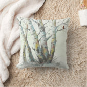 冬の樺の木によって着色される鉛筆の芸術 クッション (ブランケット)