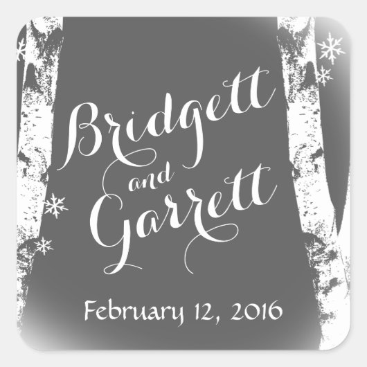 冬の樺の木の木と雪 スクエアシール (正面)