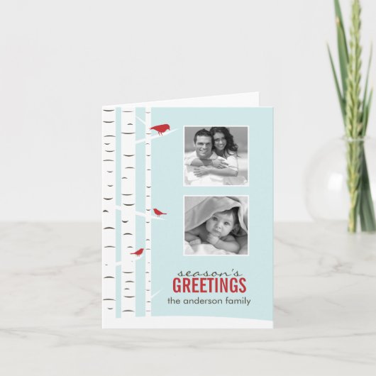 冬の樺の木ツリーズホリデーフォトカード シーズンカード (正面)