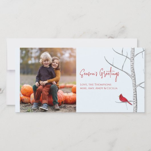 冬の樺の木ツリーフォトカード シーズンカード (正面)