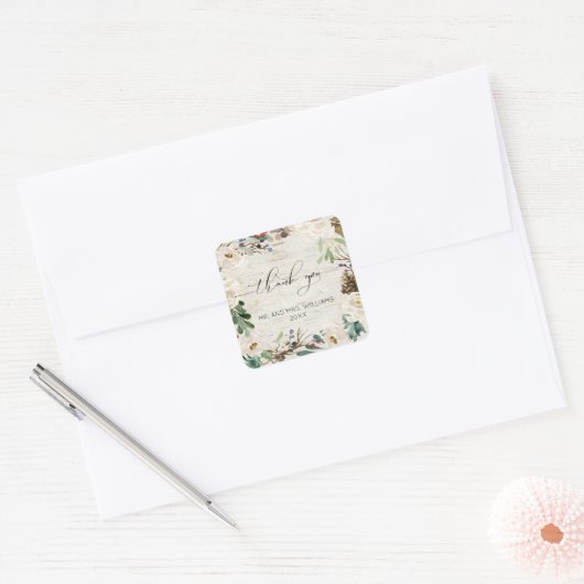 冬の樺の木書道フローラ結婚の感謝 スクエアシール (封筒)