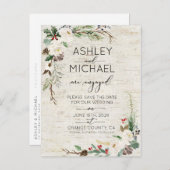 冬の樺の木書道結婚式の日付を保存 案内ポストカード (正面/裏面)