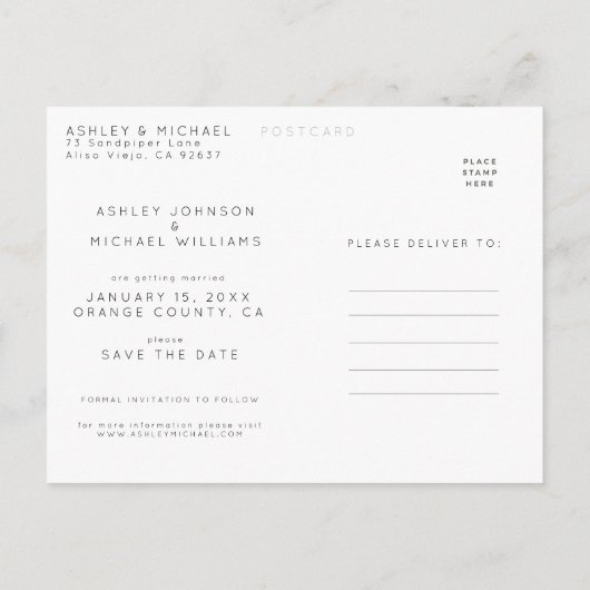 冬の樺の木書道結婚式の日付を保存 案内ポストカード (裏面)