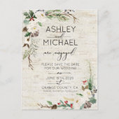 冬の樺の木書道結婚式の日付を保存 案内ポストカード (正面)