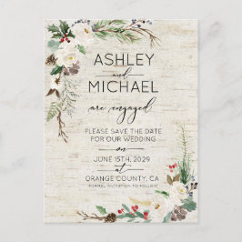 冬の樺の木書道結婚式の日付を保存 案内ポストカード