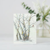 冬の樺の木色鉛筆アート ポストカード (スタンド正面)