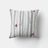 冬の樺の木：灰色の木、赤い鳥 クッション (裏面)