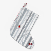 冬の樺の木：灰色の木、赤い鳥 スモールクリスマスストッキング (正面 (吊り時))