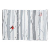 冬の樺の木：灰色の木、赤い鳥 枕カバー (裏面)