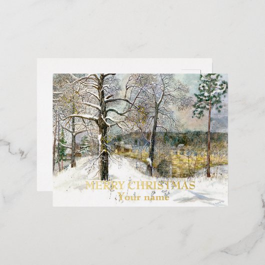 冬の橋の水の色フォイルホリデーポストカード 箔シーズンポストカード (正面/裏面)