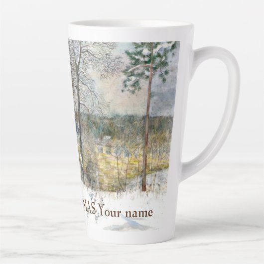 冬の橋の水の色絵画の カフェラテマグ (右)