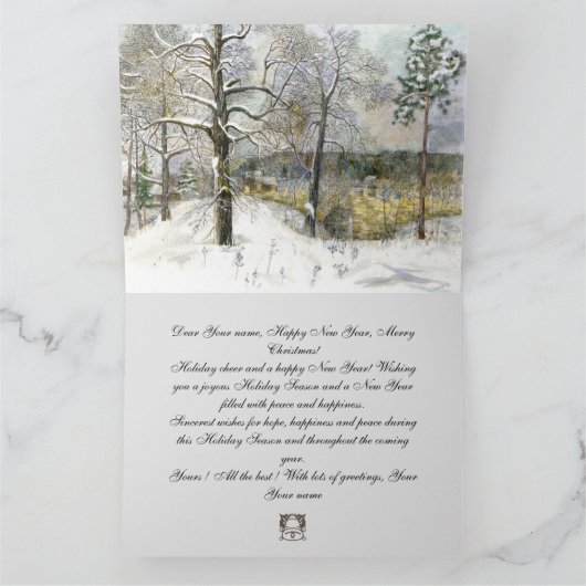 冬の橋の水の色絵画の カード (内部)