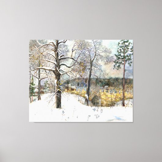 冬の橋の水の色絵画の キャンバスプリント (正面)