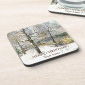 冬の橋の水の色絵画の コースター (左側)