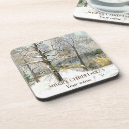 冬の橋の水の色絵画の コースター