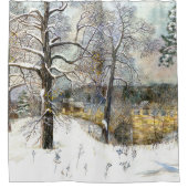 冬の橋の水の色絵画の シャワーカーテン (正面)