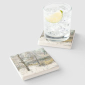 冬の橋の水の色絵画の ストーンコースター (横)