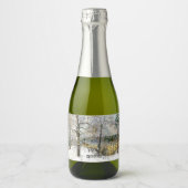 冬の橋の水の色絵画の スパークリングワインラベル (正面)