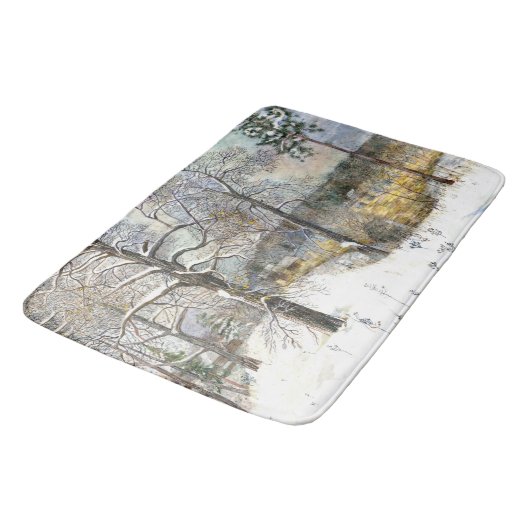 冬の橋の水の色絵画の バスマット (アングル)