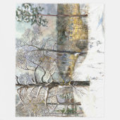 冬の橋の水の色絵画の フリースブランケット (正面)