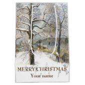 冬の橋の水の色絵画の ミディアムペーパーバッグ (裏面)