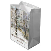 冬の橋の水の色絵画の ミディアムペーパーバッグ (裏面アングル)