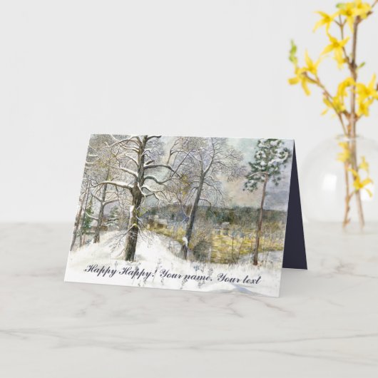 冬の橋の水色 カード (黄色い花)