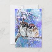 冬の母の日のカードにかわいいスズメ カード (裏面)