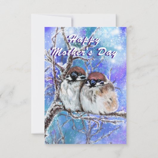 冬の母の日のカードにかわいいスズメ カード (裏面)