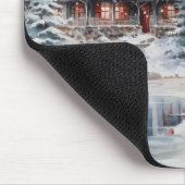 冬の水のカラーシーン – 鹿とコテージ マウスパッド (コーナー)