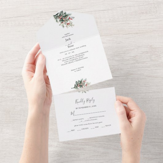 冬の水の結婚色 オールインワン招待状 (貼ってはがせる)