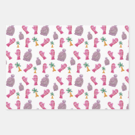 冬の水の色のイラストのピンク ラッピングペーパーシート