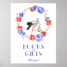 冬の水の色のコウノトリの本とギフト赤ちゃんシャワー ポスター