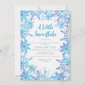 冬の水の色のスノーフレーク散水ベビーシャワー 招待状 (正面)