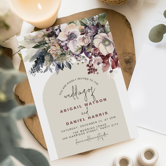 冬の水の色のフローラ結婚 招待状