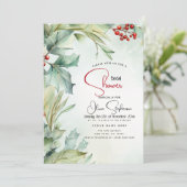 冬の水の色の冬のホリーとベリー 招待状 (スタンド正面)